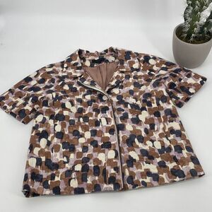 J.Crew Cotton Silk Blend Jaquard Print Short Sleeve Collared Fall Jacket Size‎ 4
